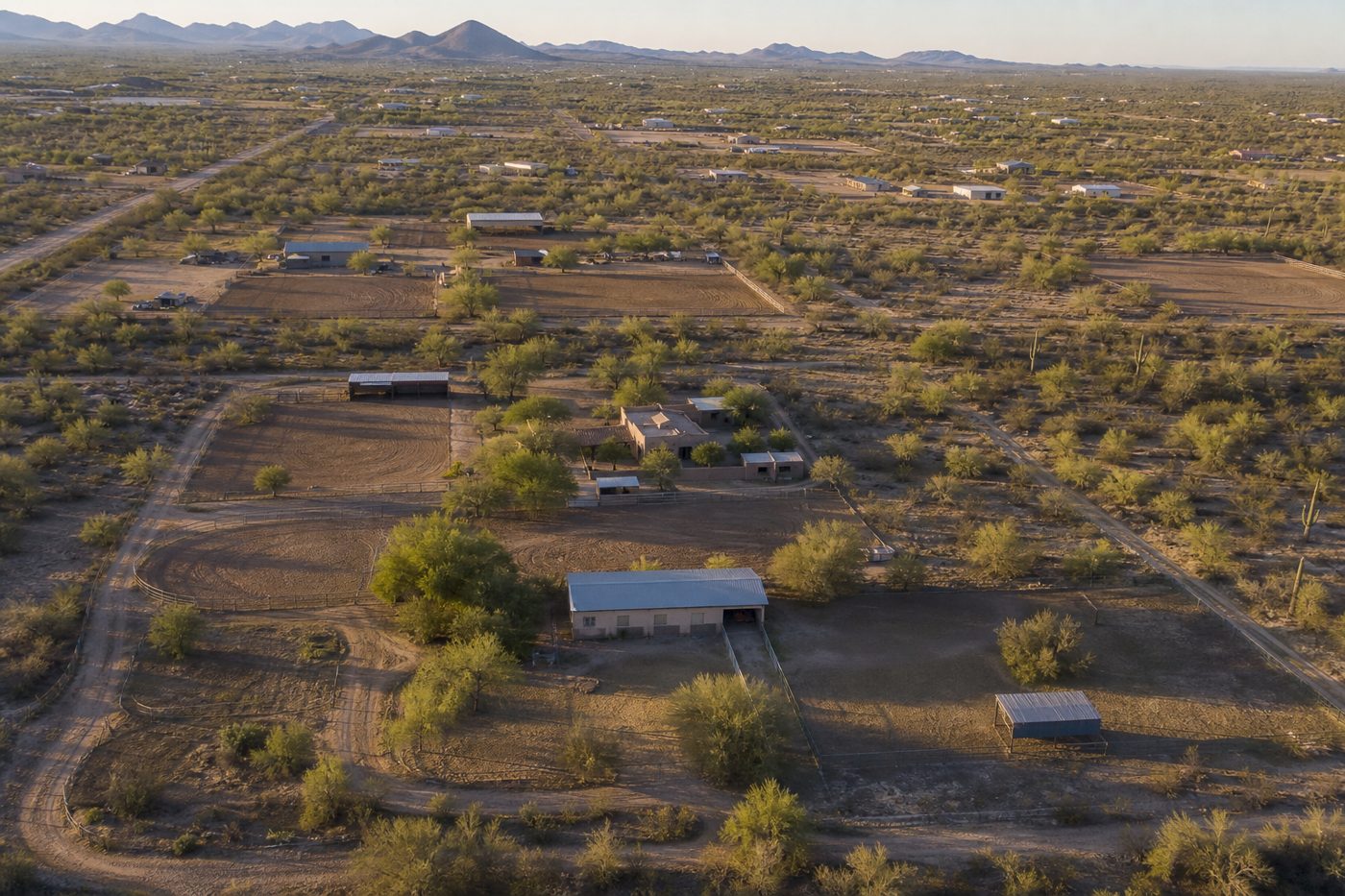 Southwest ranch estate exterior with desert landscaping